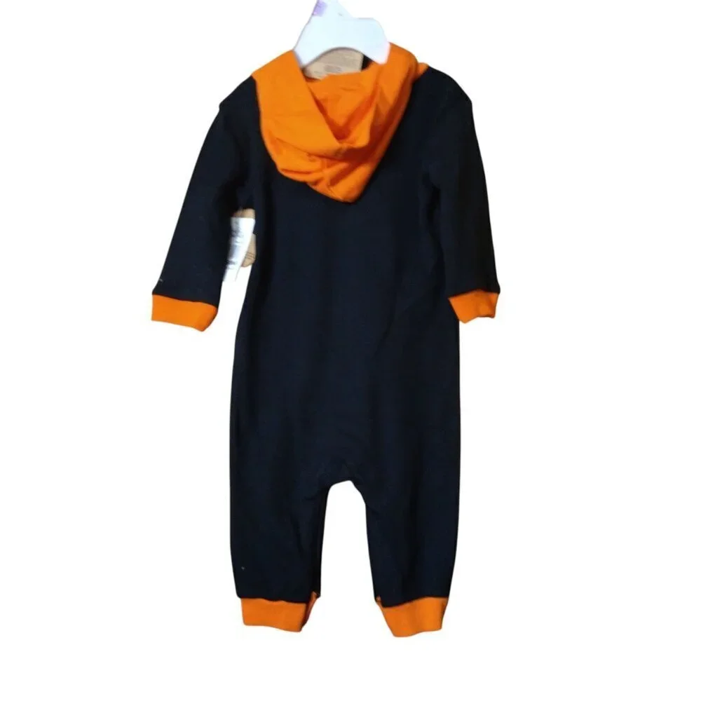 Halloween Baby Essentials Size 9 Months Unisex  Black Orange Skeleton Romper Set
